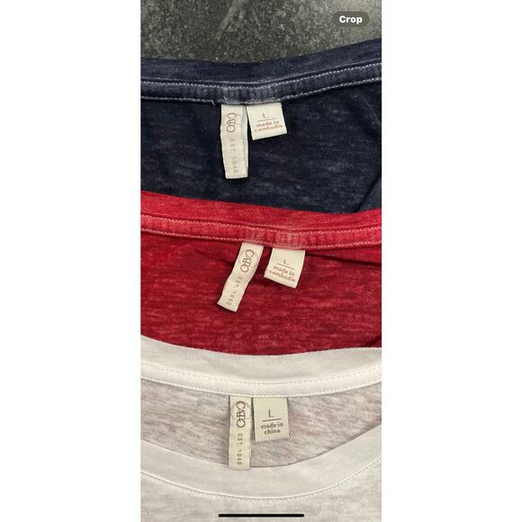 CATO set of 3 ladies tees, navy, red and white with floral peace sign. LG - Picture 1 of 12